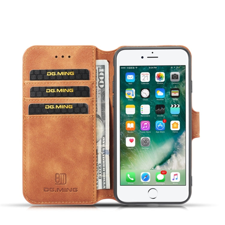 DG.MING Retro Oil Side Horizontal Flip Case with Holder & Card Slots & Wallet for iPhone 7 / 8