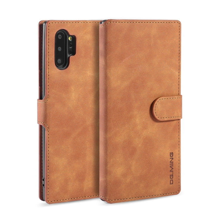 DG.MING Retro Oil Side Horizontal Flip Case with Holder & Card Slots & Wallet for Galaxy Note 10+