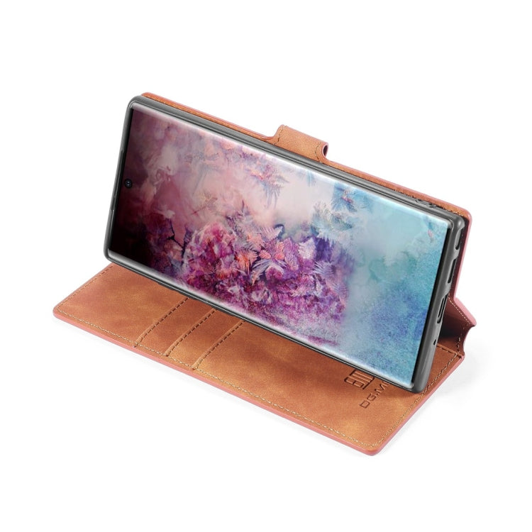 DG.MING Retro Oil Side Horizontal Flip Case with Holder & Card Slots & Wallet for Galaxy Note 10+