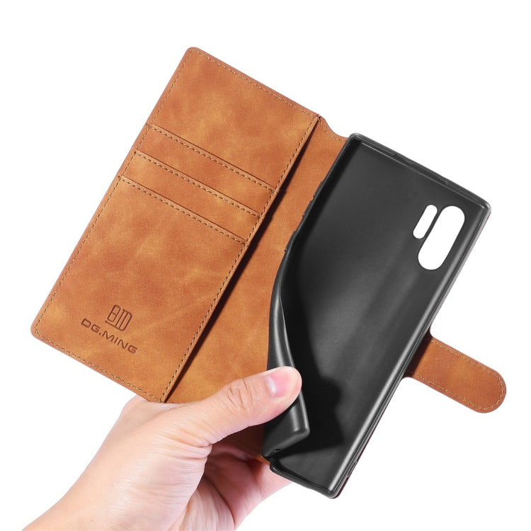 DG.MING Retro Oil Side Horizontal Flip Case with Holder & Card Slots & Wallet for Galaxy Note 10+