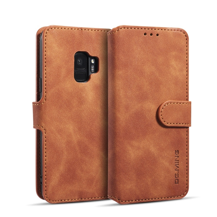 DG.MING Retro Oil Side Horizontal Flip Case with Holder & Card Slots & Wallet for Galaxy S9