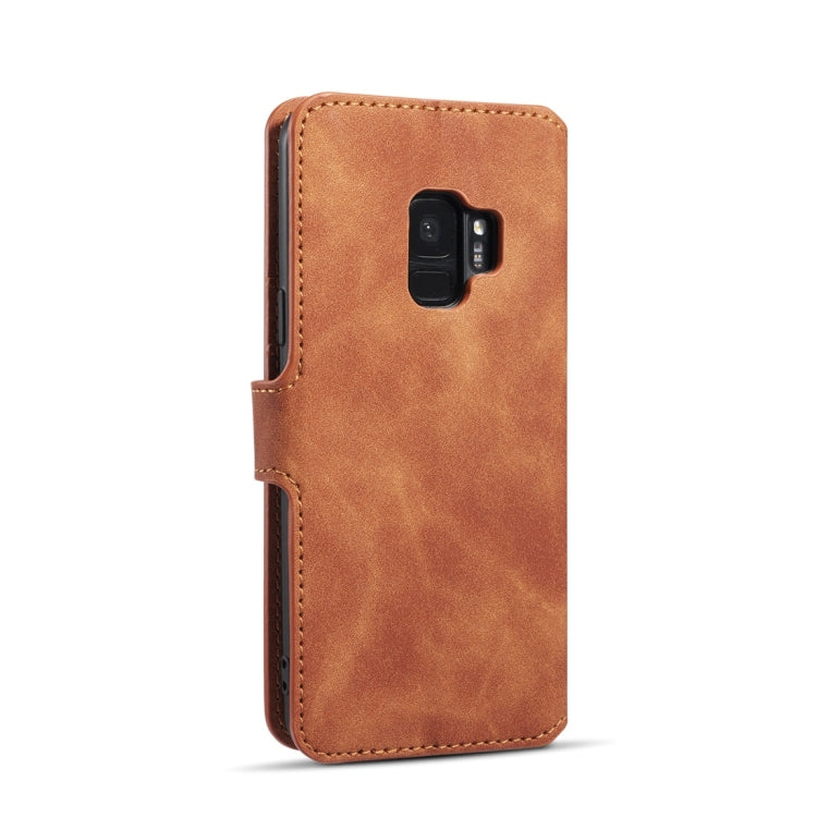 DG.MING Retro Oil Side Horizontal Flip Case with Holder & Card Slots & Wallet for Galaxy S9