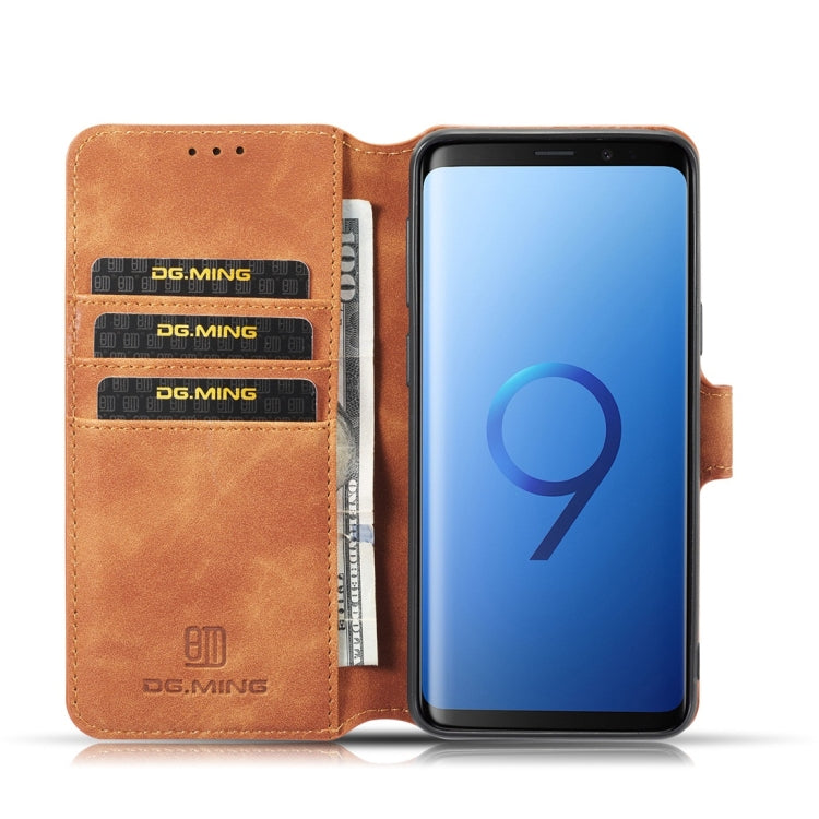 DG.MING Retro Oil Side Horizontal Flip Case with Holder & Card Slots & Wallet for Galaxy S9