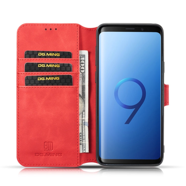 DG.MING Retro Oil Side Horizontal Flip Case with Holder & Card Slots & Wallet for Galaxy S9+