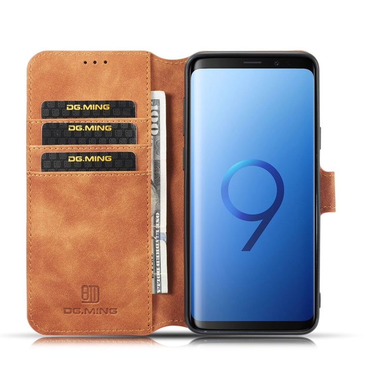 DG.MING Retro Oil Side Horizontal Flip Case with Holder & Card Slots & Wallet for Galaxy S9+