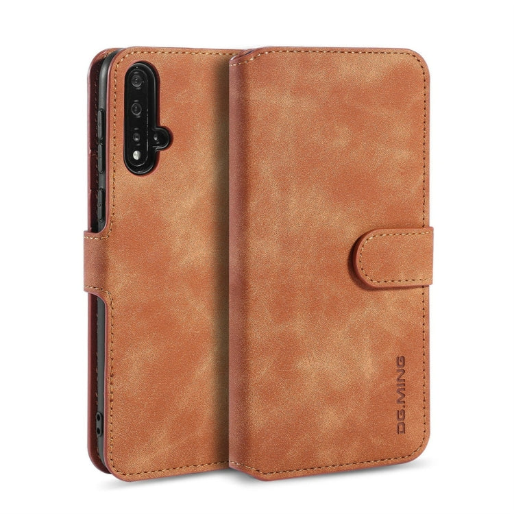 DG.MING Retro Oil Side Horizontal Flip Case with Holder & Card Slots & Wallet for Huawei Nova 5 / Nova 5 Pro