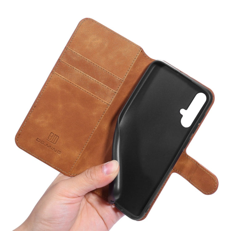 DG.MING Retro Oil Side Horizontal Flip Case with Holder & Card Slots & Wallet for Huawei Nova 5 / Nova 5 Pro