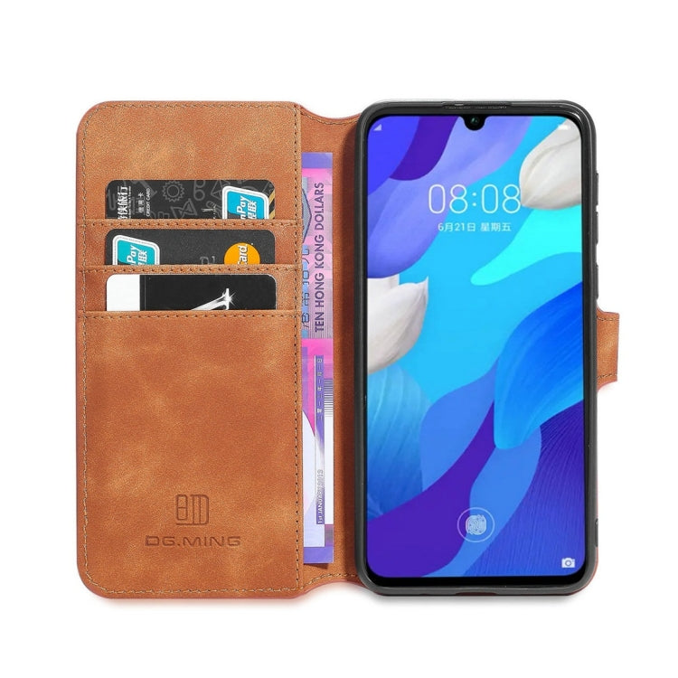 DG.MING Retro Oil Side Horizontal Flip Case with Holder & Card Slots & Wallet for Huawei Nova 5 / Nova 5 Pro