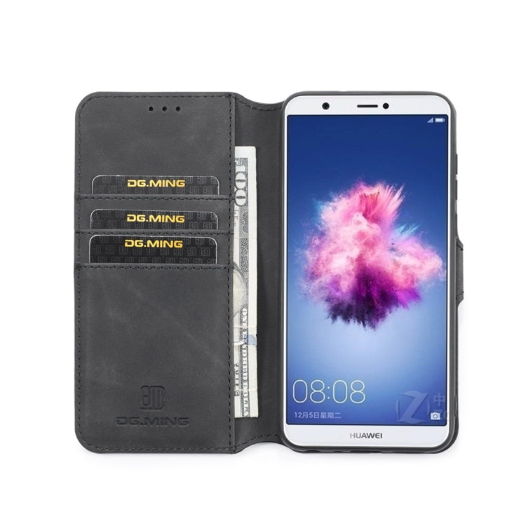 DG.MING Retro Oil Side Horizontal Flip Case with Holder & Card Slots & Wallet for Huawei P Smart / Enjoy 7S