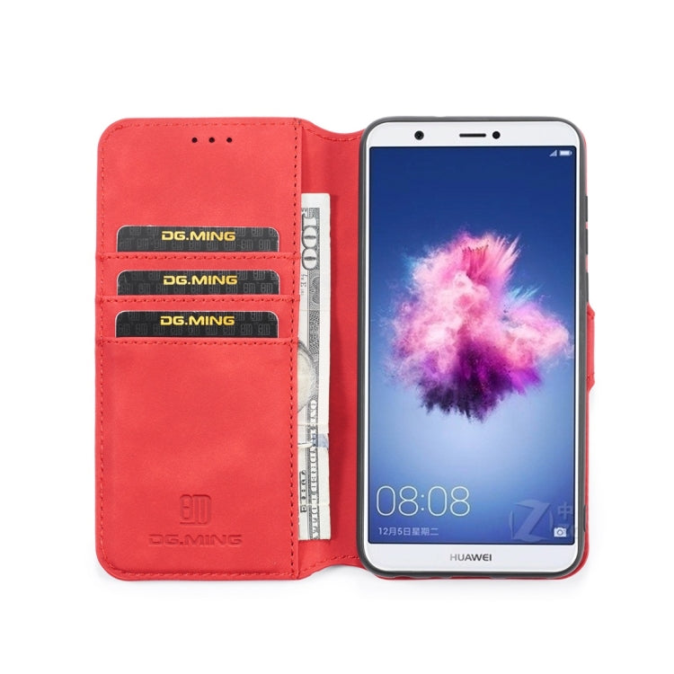 DG.MING Retro Oil Side Horizontal Flip Case with Holder & Card Slots & Wallet for Huawei P Smart / Enjoy 7S