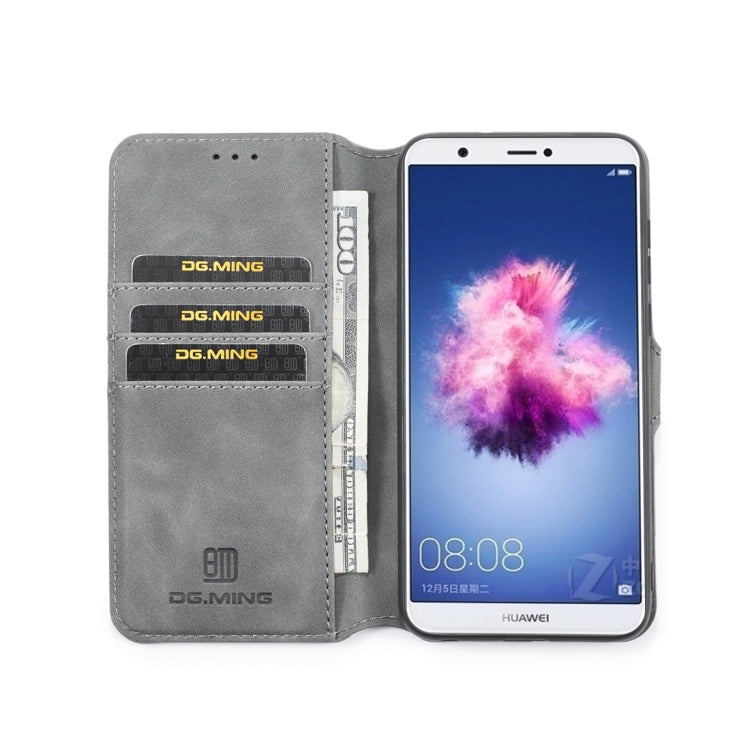 DG.MING Retro Oil Side Horizontal Flip Case with Holder & Card Slots & Wallet for Huawei P Smart / Enjoy 7S