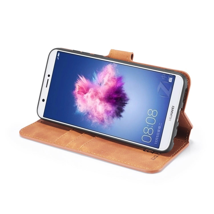DG.MING Retro Oil Side Horizontal Flip Case with Holder & Card Slots & Wallet for Huawei P Smart / Enjoy 7S