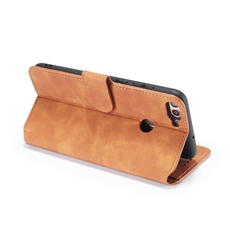 DG.MING Retro Oil Side Horizontal Flip Case with Holder & Card Slots & Wallet for Huawei P Smart / Enjoy 7S