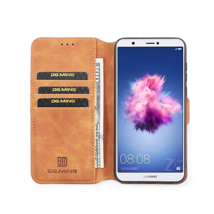 DG.MING Retro Oil Side Horizontal Flip Case with Holder & Card Slots & Wallet for Huawei P Smart / Enjoy 7S