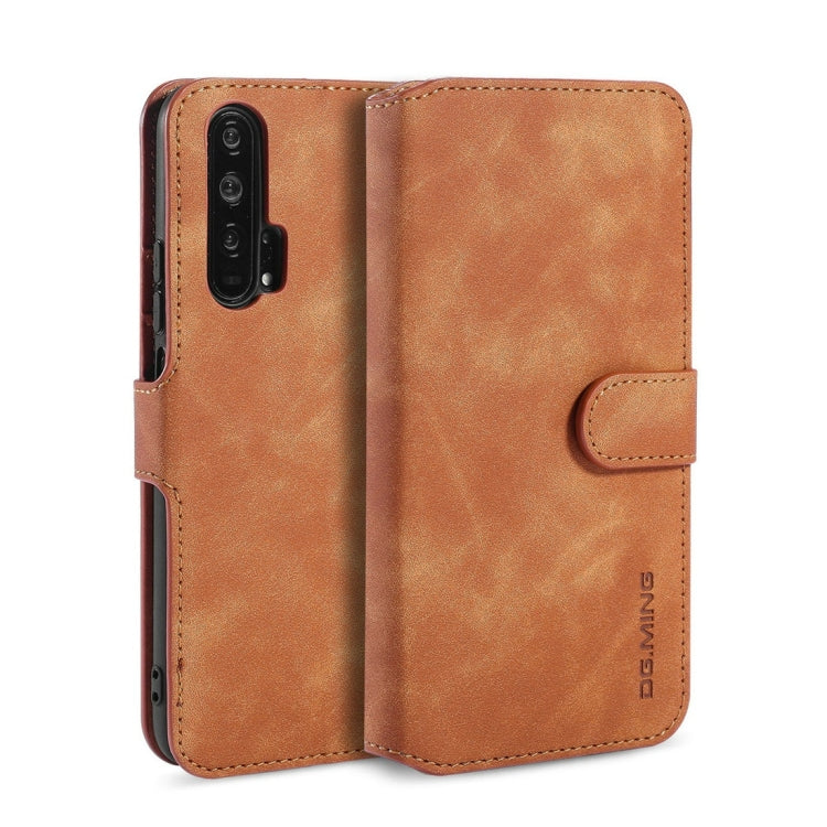 DG.MING Retro Oil Side Horizontal Flip Case with Holder & Card Slots & Wallet for Huawei Honor 20 Pro