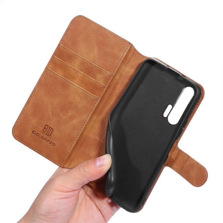 DG.MING Retro Oil Side Horizontal Flip Case with Holder & Card Slots & Wallet for Huawei Honor 20 Pro