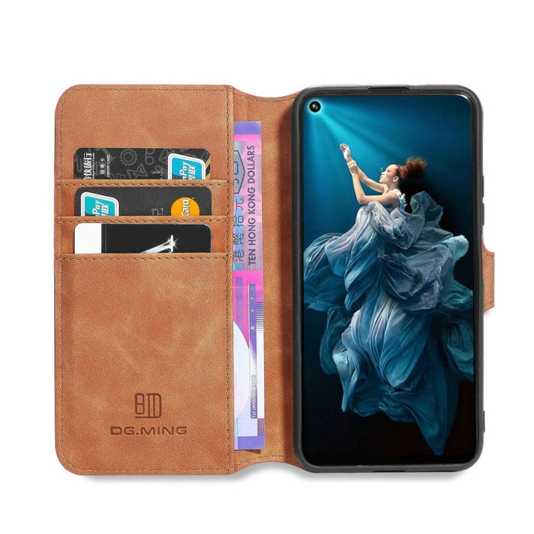DG.MING Retro Oil Side Horizontal Flip Case with Holder & Card Slots & Wallet for Huawei Honor 20 Pro