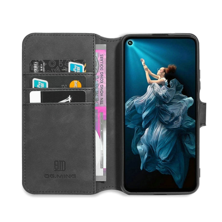 DG.MING Retro Oil Side Horizontal Flip Case with Holder & Card Slots & Wallet for Huawei Honor 20