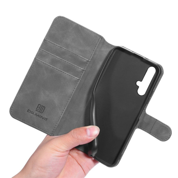 DG.MING Retro Oil Side Horizontal Flip Case with Holder & Card Slots & Wallet for Huawei Honor 20
