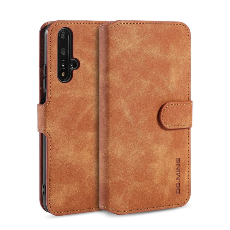 DG.MING Retro Oil Side Horizontal Flip Case with Holder & Card Slots & Wallet for Huawei Honor 20