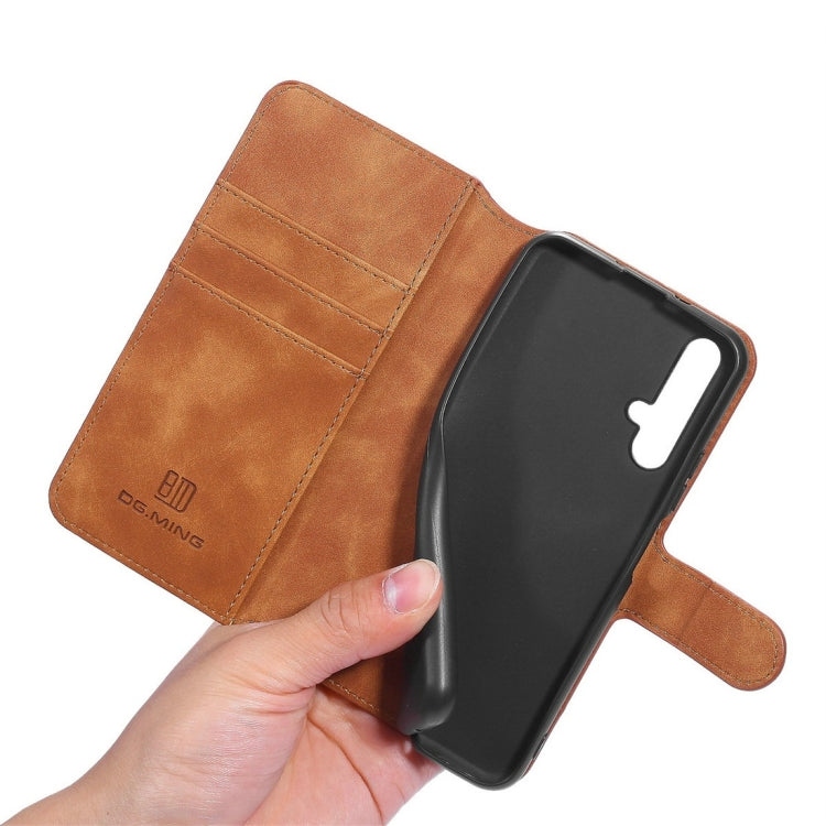 DG.MING Retro Oil Side Horizontal Flip Case with Holder & Card Slots & Wallet for Huawei Honor 20