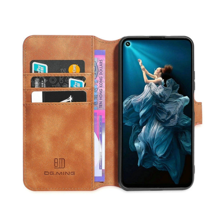 DG.MING Retro Oil Side Horizontal Flip Case with Holder & Card Slots & Wallet for Huawei Honor 20