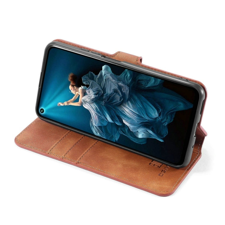 DG.MING Retro Oil Side Horizontal Flip Case with Holder & Card Slots & Wallet for Huawei Honor 20
