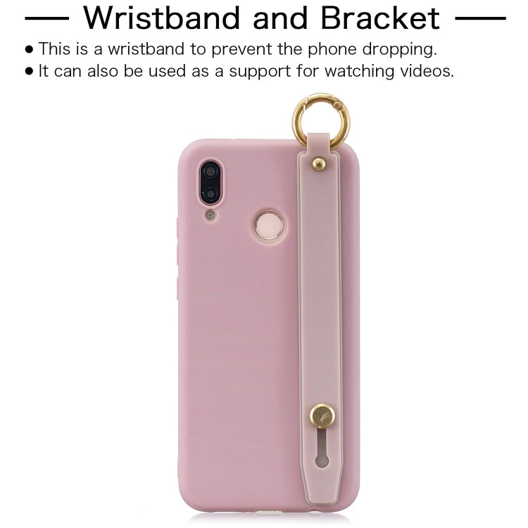 Shockproof Solid Color TPU Case with Wristband For Huawei P20 Lite
