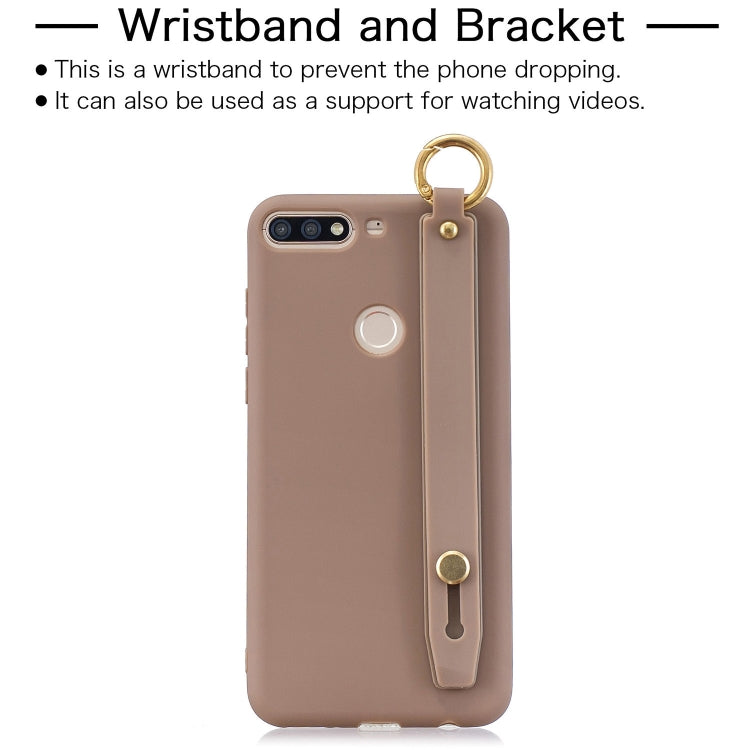 Shockproof Solid Color TPU Case with Wristband For Huawei Honor 7C