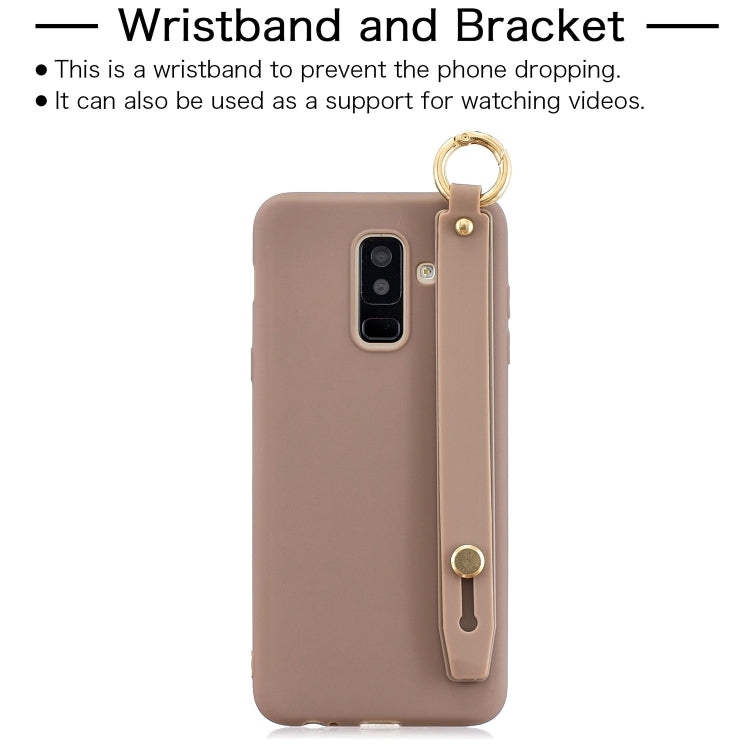 Shockproof Solid Color TPU Case with Wristband For Galaxy A6+