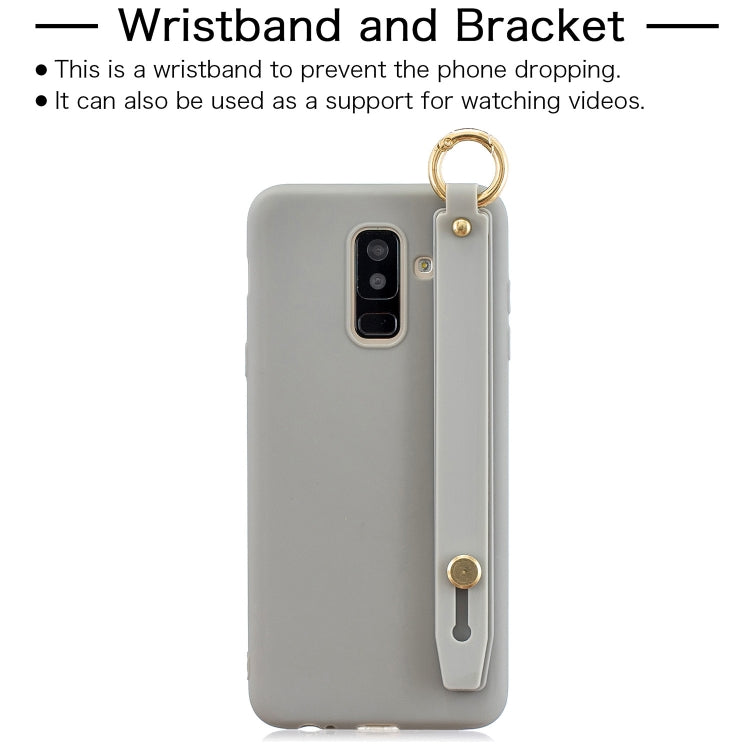 Shockproof Solid Color TPU Case with Wristband For Galaxy A6+