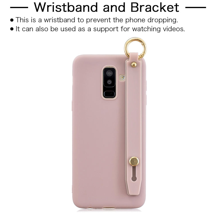 Shockproof Solid Color TPU Case with Wristband For Galaxy A6+