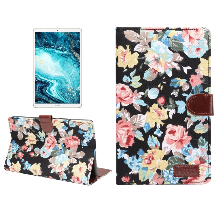 Dibase Flower Pattern Cloth Surface Horizontal Flip PC + PU Leather Case with Holder & Card Slots & Sleep / Wake-up Function For Huawei MediaPad M6 8.4