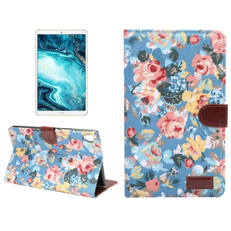 Dibase Flower Pattern Cloth Surface Horizontal Flip PC + PU Leather Case with Holder & Card Slots & Sleep / Wake-up Function For Huawei MediaPad M6 8.4