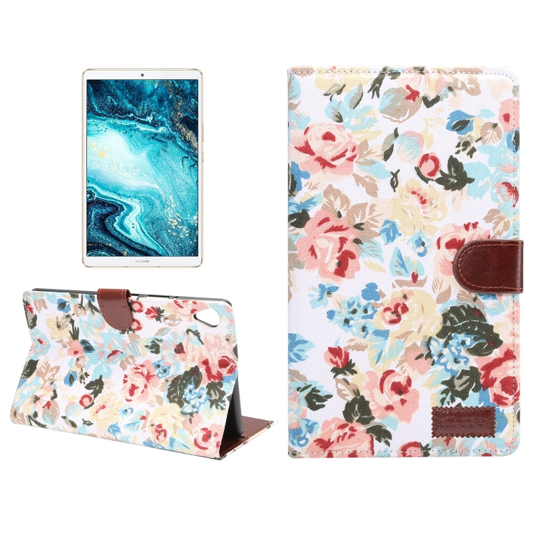 Dibase Flower Pattern Cloth Surface Horizontal Flip PC + PU Leather Case with Holder & Card Slots & Sleep / Wake-up Function For Huawei MediaPad M6 8.4