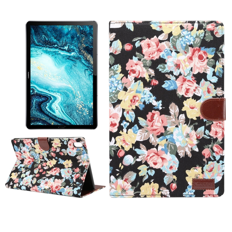 Dibase Flower Pattern Cloth Surface Horizontal Flip PC + PU Leather Case with Holder & Card Slots & Sleep / Wake-up Function For Huawei MediaPad M6 10.8