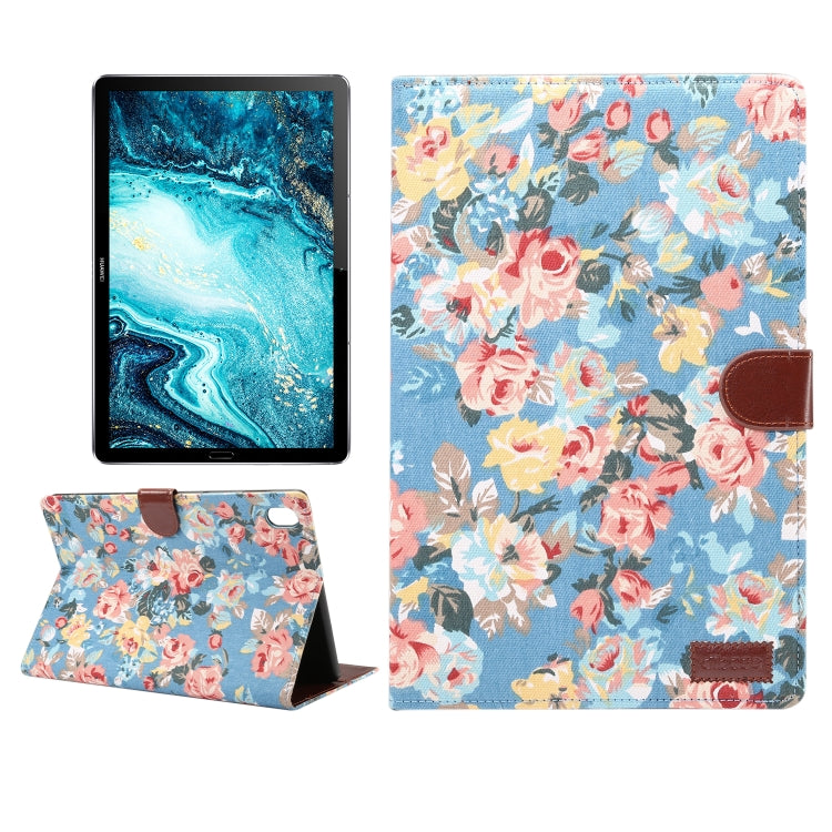 Dibase Flower Pattern Cloth Surface Horizontal Flip PC + PU Leather Case with Holder & Card Slots & Sleep / Wake-up Function For Huawei MediaPad M6 10.8