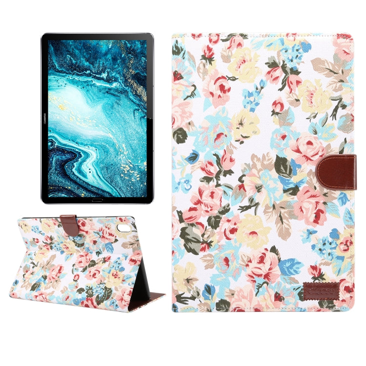 Dibase Flower Pattern Cloth Surface Horizontal Flip PC + PU Leather Case with Holder & Card Slots & Sleep / Wake-up Function For Huawei MediaPad M6 10.8