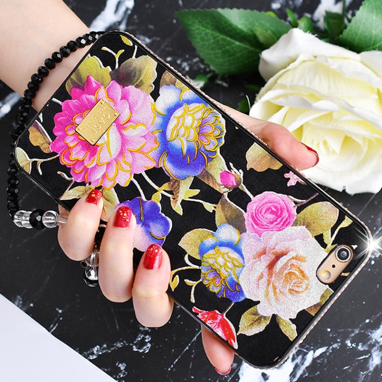 For iPhone X / XS TPU + Epoxy Flowers Series Phone Protective Case with Crystalline Chain