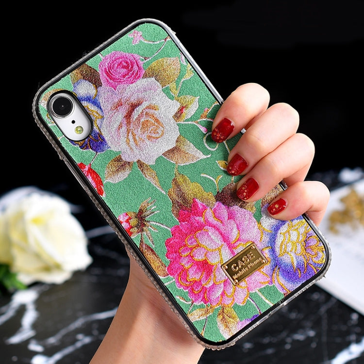 For iPhone X / XS TPU + Epoxy Flowers Series Phone Protective Case with Crystalline Chain