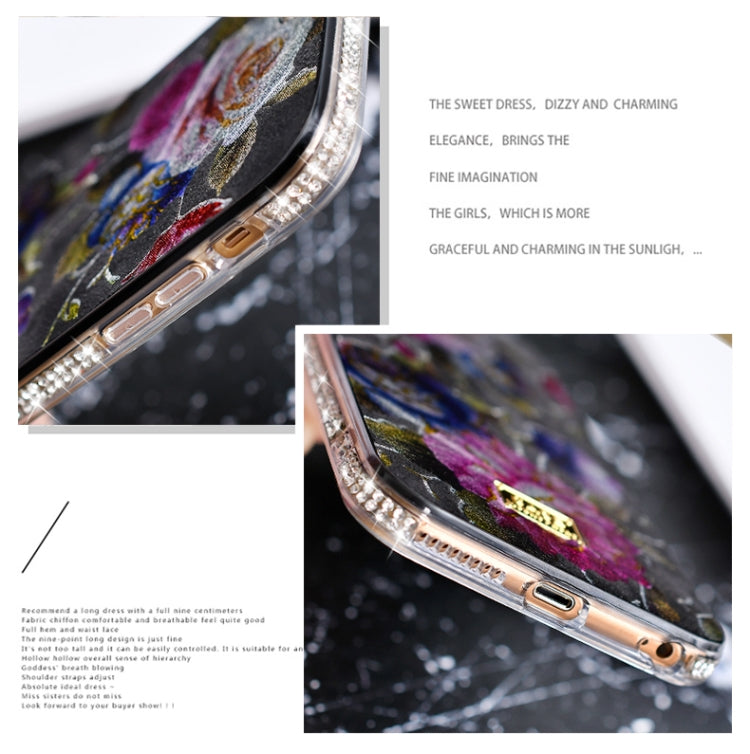 For iPhone XS Max TPU + Epoxy Flowers Series Phone Protective Case with Crystalline Chain