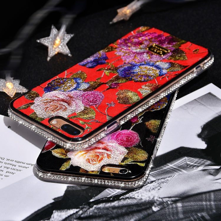 For iPhone XS Max TPU + Epoxy Flowers Series Phone Protective Case with Crystalline Chain
