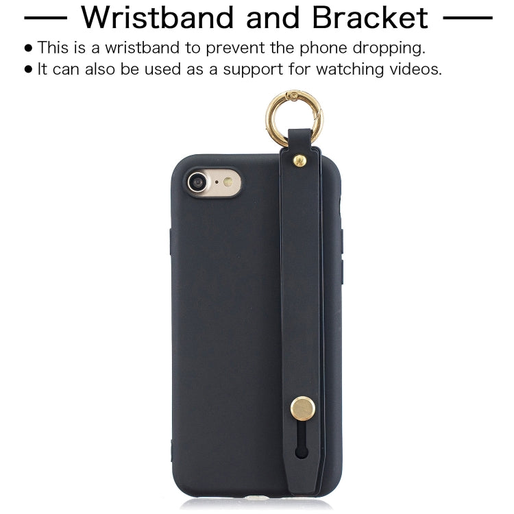 For iPhone SE 2022 / SE 2020 / 8 / 7 Shockproof Solid Color TPU Case with Wristband