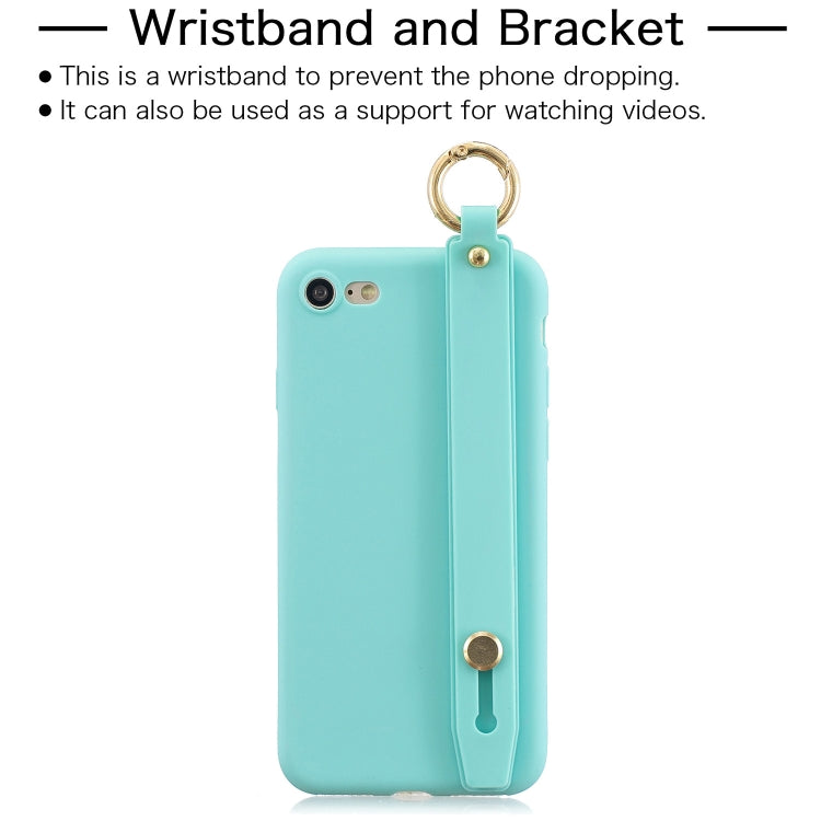 For iPhone SE 2022 / SE 2020 / 8 / 7 Shockproof Solid Color TPU Case with Wristband