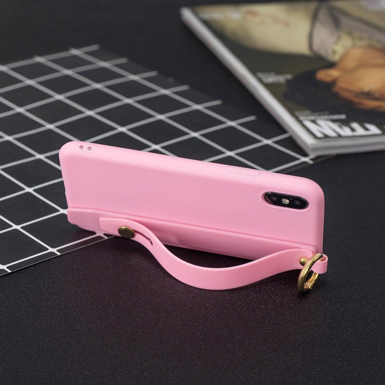 For iPhone XR Shockproof Solid Color TPU Case with Wristband