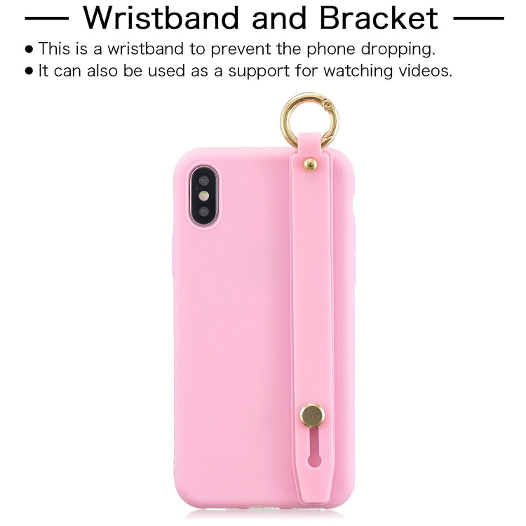 For iPhone XR Shockproof Solid Color TPU Case with Wristband