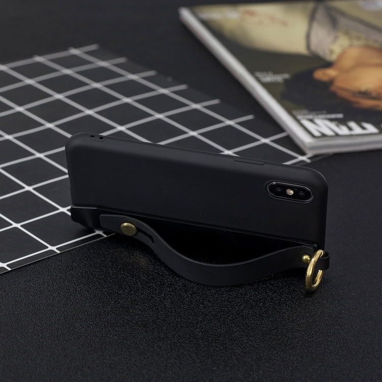 For iPhone XR Shockproof Solid Color TPU Case with Wristband
