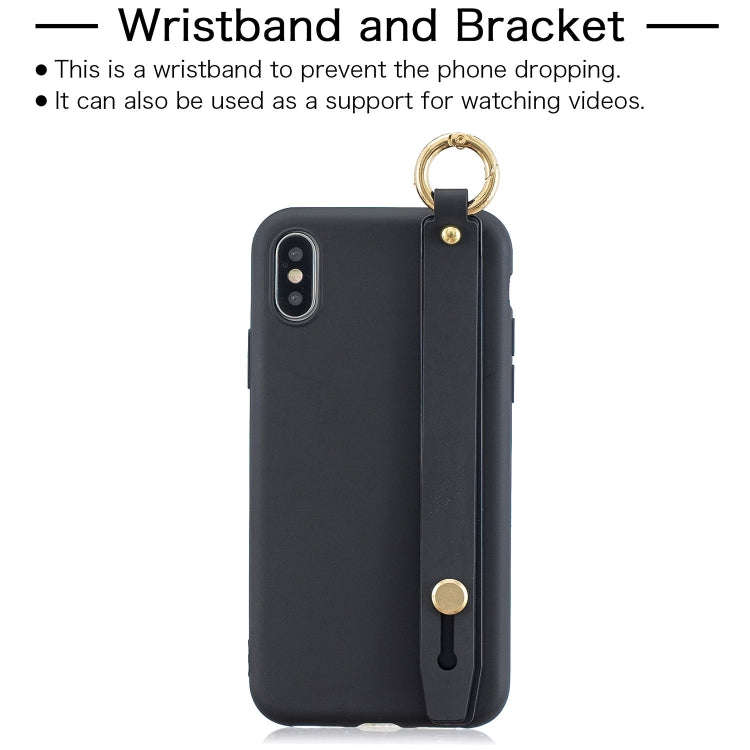 For iPhone XR Shockproof Solid Color TPU Case with Wristband