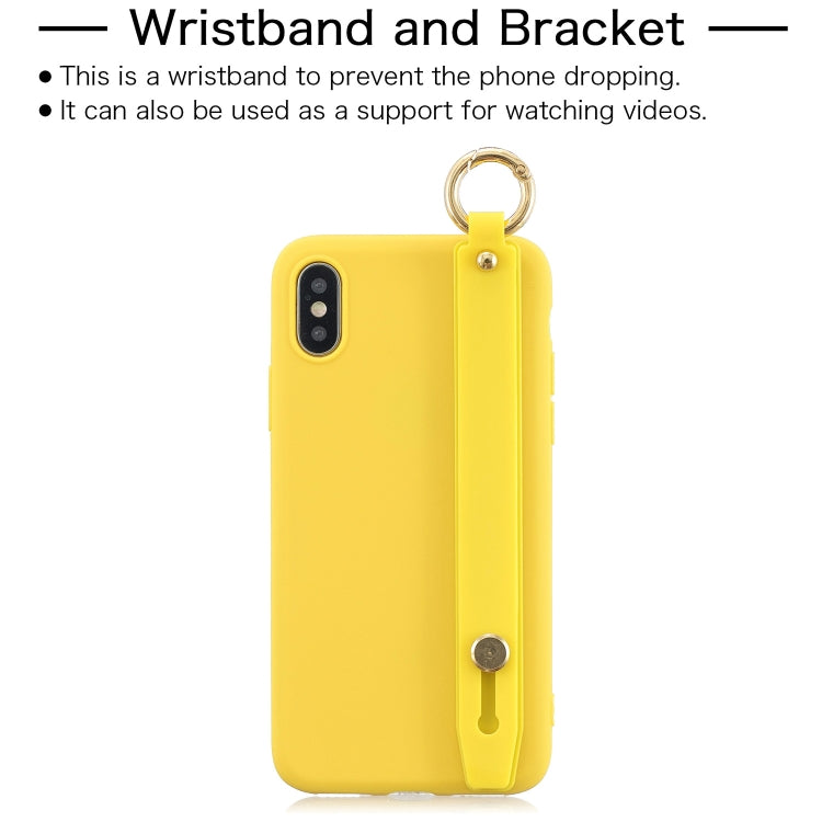 For iPhone XR Shockproof Solid Color TPU Case with Wristband