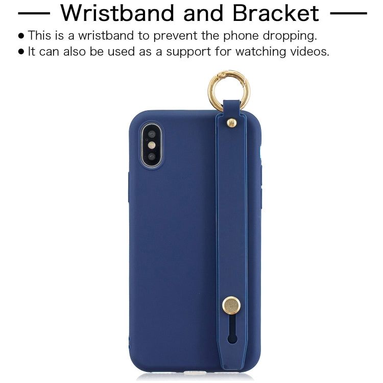 For iPhone XR Shockproof Solid Color TPU Case with Wristband